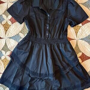 Lost + Wander black mini cottagecore country cotton shirt dress